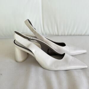 Zara Slingback Pumps 6 36 White Leather Point Toe Heels Academia Prep Wedding